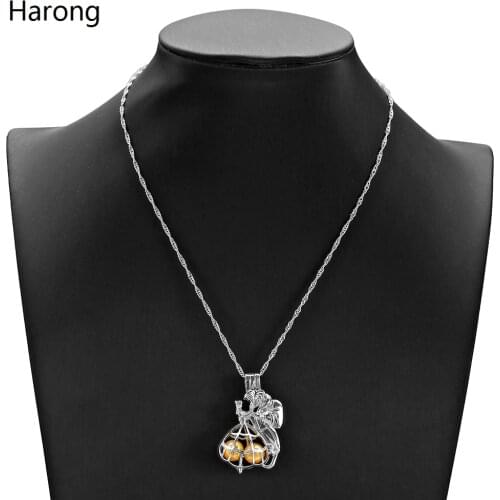 Cartoon Beauty And The Beast Pearl Pendant Necklace Beads Cage Detachable Metal Chain Necklace Movie Jewelry For Woman Girls