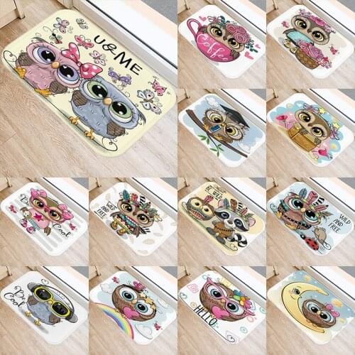 Owl Cotton Printed Kitchen Entrance Door Mat 40*60 Coral Velvet Carpet Doormat Colorful Indoor Floor Mats Anti-Slip Rug 48052