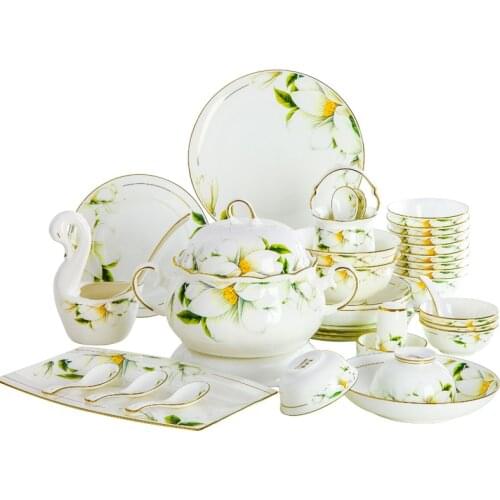 Jingdezhen tableware bone china bowl and dish set household European simple ceramic bowl and plate Chopsticks Chinese high-grade