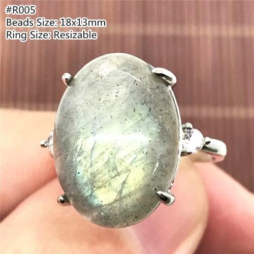 Top Natural Labradorite Crystal Ring Jewelry For Women Lady Men Oval Beads Wealth Reiki Moonstone Stone Adjustable Ring AAAAA