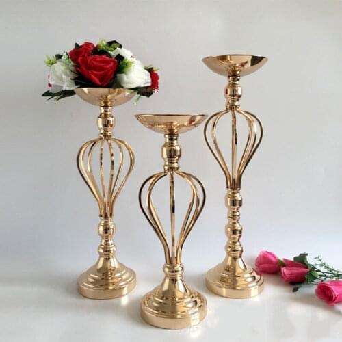 Flower Vase Wedding Table Centerpiece Event Road Lead Gold Metal Vases Party Floor Flowers Stand For Home Decoration
