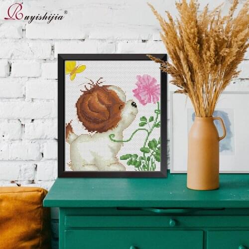 RUYISHIJIA Embroidery,Paintings,Needlework,Cross stitch kits,dog,Naughty puppy,DIY Cross-stitch,thread embroidery