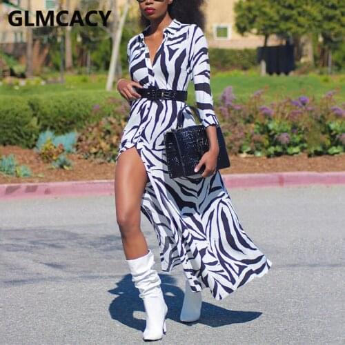 Women Zebra Printed Button Up Maxi Shirt Dress