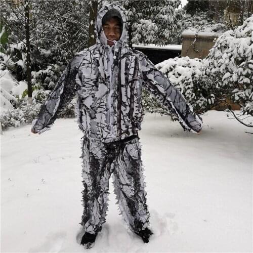 Winter snow tree branches style Hunting Jacket and pants White camouflage birdwatch clothing