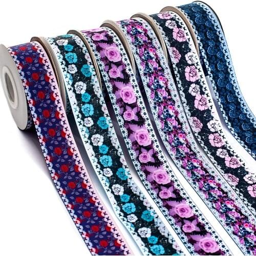 10yards New Gothic Retro Flower Printed Grosgrain/Satin Ribbon DIY Materials