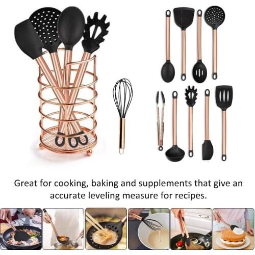 11PCs Copper Plated Handle Silicone Kitchenware Nonstick Cooking Shovel Spoon Kitchen Tool Set Silicone Cooking Kitchen Utensils