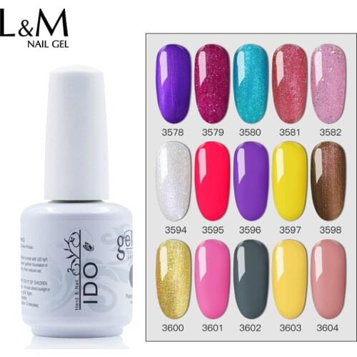 15ml IDO Nail Gel Polish Soak Off 6 pcs Set Semi Permanent Nails Art Gel Nail Polish For Manicure Top Coat Base Coat Color Coat