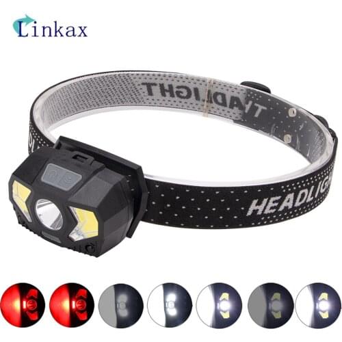 2*COB+1*XPE Headlight 7 Modes LED Headlamp 2 Independent switch Flashlight Forehead for Camping Hunting Drop Shipping