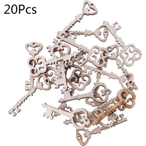 20pcs Laser Cut Wood Key Embellishment Wooden Shape Craft Wedding Decor