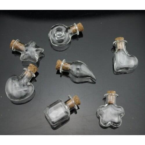 7pcs Shaped Clear Glass Bottle Set Vial Miniature with Cork Stopper and Eyehook