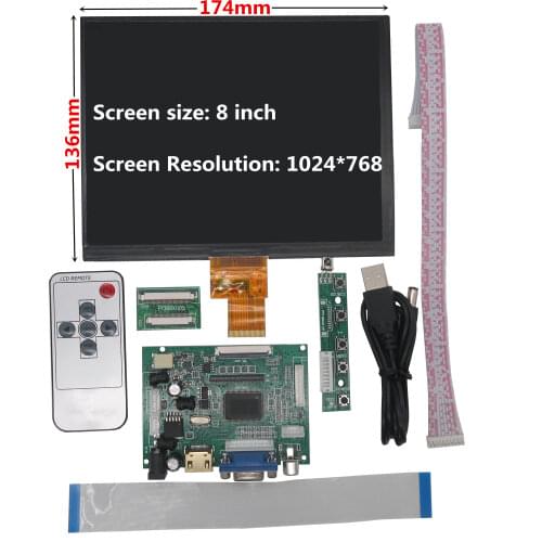HDMI/VGA/AV Control Driver Board+8"inch HE080IA-01D 1024*768 high LCD Display For Lattepanda,Raspberry Pi Orange Pi