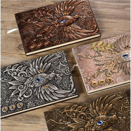 A5 Embossed Phoenix Faux Leather Diary Journal Vintage Retro Art Notepad Notebook School Office 2021 Stationery Cute Gift