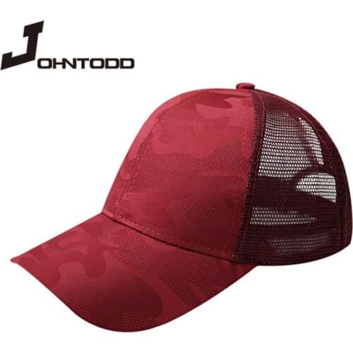 2021 Summer Women Trendy Ponytail Baseball Cap Ladies Hip Hop Camouflage Jacquard Breathable Mesh Back Snapback Hat Adjustable