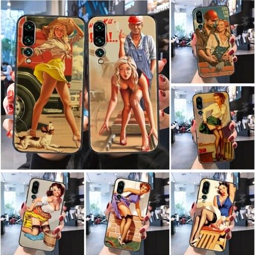 WW2 Sexy Retro Girl poster Illustration Phone case For Huawei Honor 6 7 8 9 10 10i 20 A C X Lite Pro Play Frosted black soft