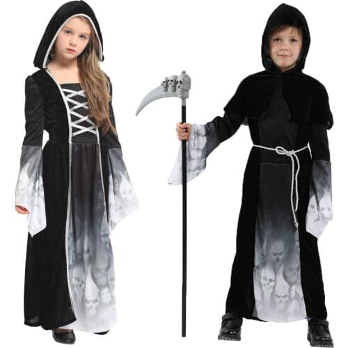 Umorden Child Kids Forsaken Souls Costume Spooky Grim Reaper Costumes for Girls Boys Halloween Purim Carnival Fantasia Dresses