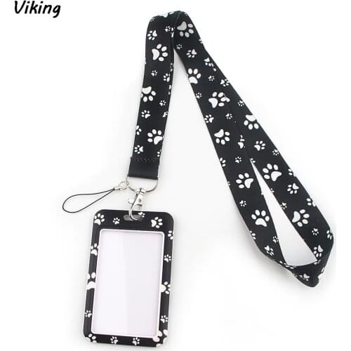 G1557 Cartoon Dog Footprint Card Holder ID Holder Flower Woman Bus Card Holder Staff Card With Lanyard