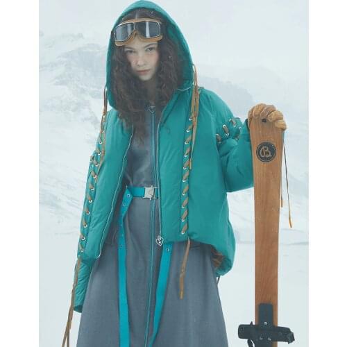 IRINACH321 Fall Winter 2020 Collection Lace Up Design Thick Oversize White Duck Down Jacket Women