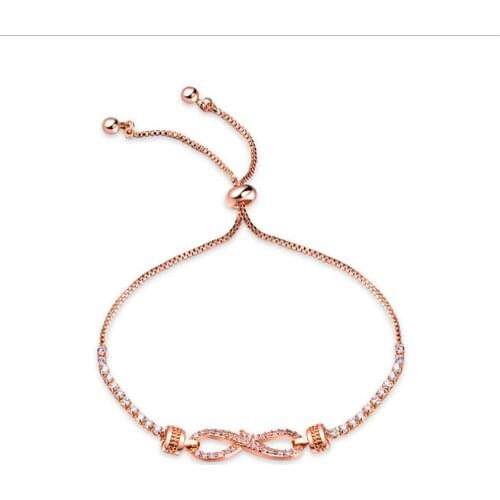 Stainless Steel Rose Gold Crystal Zircon Infinity Chain Link Bracelet Bangle Women Delicate Mini Star Moon Bracelet Gift For Him