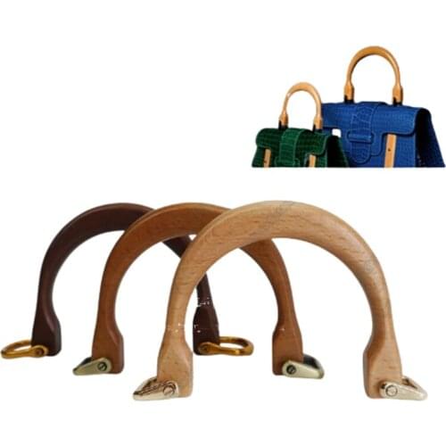 Brown Nature Solid Wood U Shape Handmade Wood Bag Handle Purse Frame Hanger Bag Accessories Obag Handbag Bag Handles Wholesale