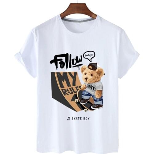 100% Cotton Cool Handsome Skateboard Bear Shirt Short Sleeve O-neck Loose T-shirt Female Plus Size T-shirt Men And Women S-4XL