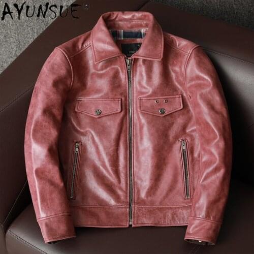 AYUNSUE 100% Real Cow Leather Jacket Men Clothing Plus Size Vintage Cowhide Leather Coat Spring Mens Jackets Hommes Veste KJ6651