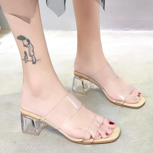 Clear Heels Slippers Women Sandals Summer Shoes Woman Transparent High Pumps Wedding Jelly Buty Damskie Sexy Square Heels
