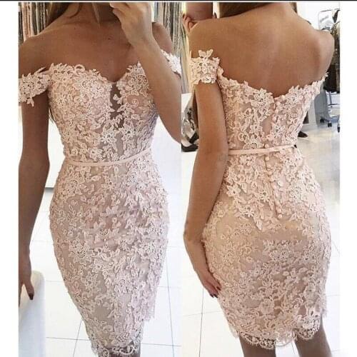 Actual Pictures Champagne Red Homecoming Dresses Lace Short Sheath Off The Shoulder Beading Appliques Short Prom Cocktail Party