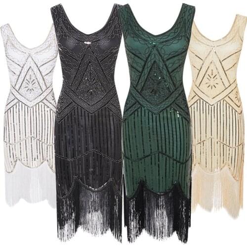 2019 Newest Womens 1920s Vintage Sequin Full Fringed Deco Inspired Flapper Dress Roaring 20s Great Gatsby Dress Vestidos