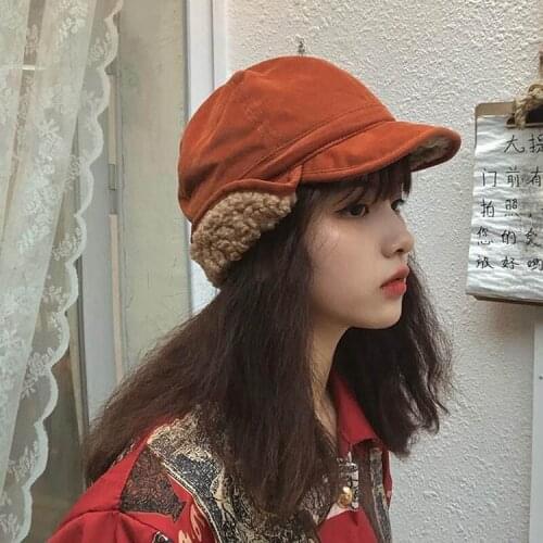 New Womens Warm Winter Hats Stylish Add Fur Lined Soft Beanie Cap with Brim Thick Winter Knitted Hats for Women Dropshipping