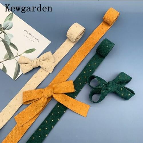 Kewgarden 1" 1.5" 3/8" 38mm 25mm 10mm Bronzing Dots Corduroy Fabric Stripe Ribbon DIY Bow Accessories Handmade Tape 10 Yards