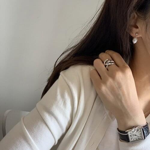 100% 925 Sterling Silver Geometric Simple Personality X-Shaped Dark Pattern Manual Opening Ring