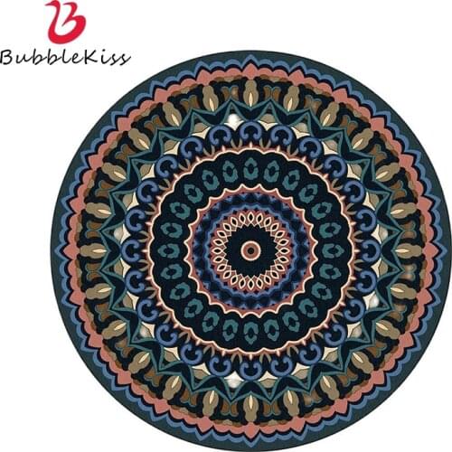 Bubble Kiss Non-Slip Round Large Carpets For Bed Room American Retro Light Luxury Mandala Flower Print Carpet Living Room Rug