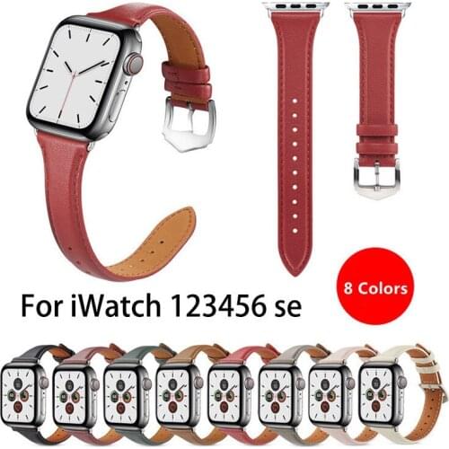 2021 Slim Genuine Leather Watch Strap for Apple Watch Series SE 6 5 4 Fashion Luxury Watch Bands for iWatch 3 2 1 38 40 42 44MM