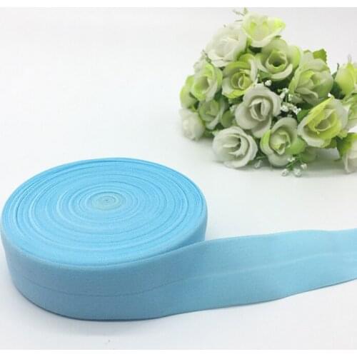 5Yards/lot 1" (25mm)Wide Sky blue Fold Over Elastic Spandex Satin Band Ties Hair Accessories Lace Trim