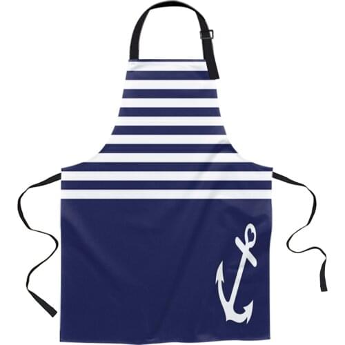 Blue White Stripes Anchor Apron Woman Adult Bibs Home Cooking Baking Coffee Shop Cleaning Canvas Aprons Kitchen Accessory