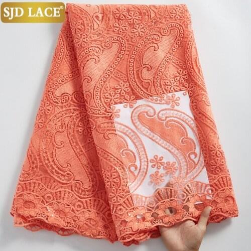SJD LACE Sequined Designed French Lace Fabric Embroidery African Lace Fabric High Quality Milk Silk Mesh For Wedding Party A2312