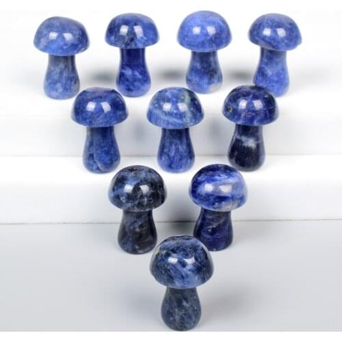 Sodalite Mini Mushroom Statue Natural Jade Quartz Stone Carved Hand Polished Healing Decor Figurine Trinket Gift Room Ornament