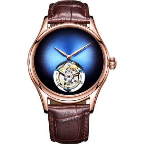 Top Brand Mens Tourbillon Watch Sapphire Crystal Dial Original Tourbillon Hollow Movement Mechanical Mens Watch Leather Clock