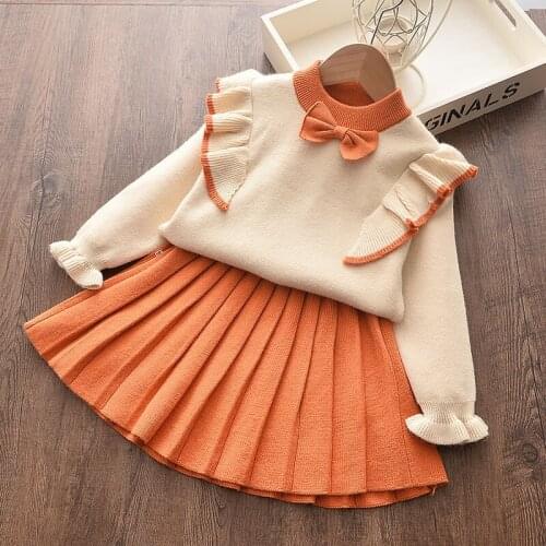 Girls Knitted Sweater Suit Spring and Autumn Two-piece Baby Princess Dress