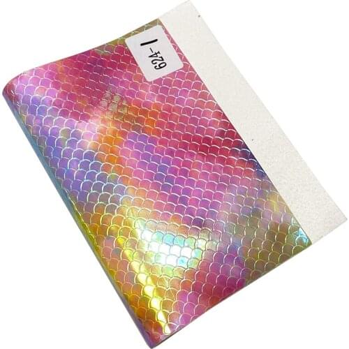 Cloud Iridescent Fish Scale/Mermaid Pattern Embossed Mirror Effect Waterproof PU Holographic Faux Leather Fabric for Bag/Craft