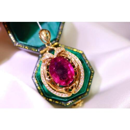 LR423 Fine Jewelry Solid 18K Gold Nature Tourmaline Gemstone 5.335ct Pendants Necklaces for Women Fine Jewelry for Women Gifts
