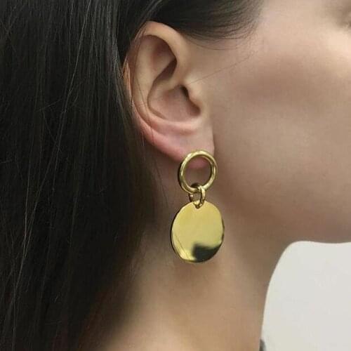 Hoop Drop Earring for Women Cute Ear Stud Earrings Round European Girls Gold Color Lovers Trendy Kolczyki Pendientes