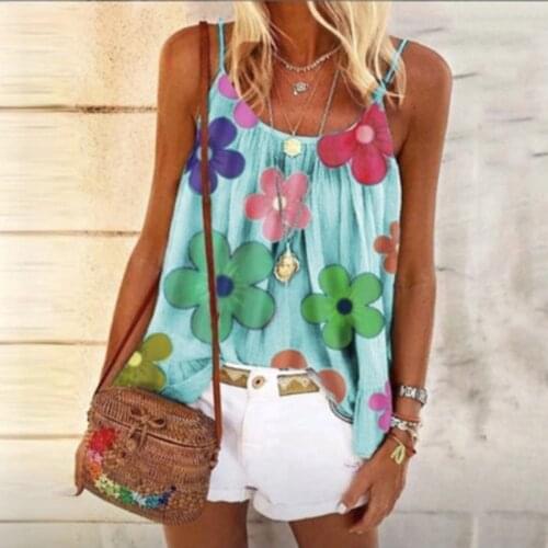 Spaghetti Strap Tank Top Ladies Camis Boho Crop Top Summer 2021 New Flower Print Sweet Y2k Tops Personality Womens Tanks Camis