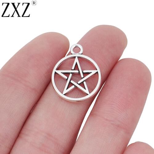 ZXZ 20pcs Tibetan Silver Pentagram Pentacle Wiccan Pagan Charms Pendants for Necklace Bracelet Earring Jewelry Making 18x18mm