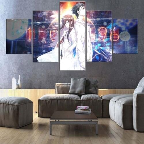 5 Pieces Canvas HD Printed Modular Pictures Anime Steins Gate Posters Wall Art Home Decoration Living Room Paintings Framework