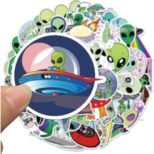 50PCS Aliens UFO Cartoon Stickers Skateboard Fridge Phone Guitar Laptop Motorcycle Travel Luggage Classic Toy Decal HD Stickers