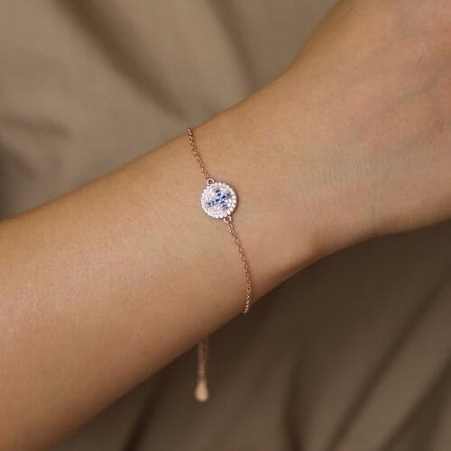 Authentic 925 Sterling Silver Chain Bracelet Bangle Blue Rhinestone Evil Eye CZ Cross Charms Bracelet Women tiny adjust Jewelry