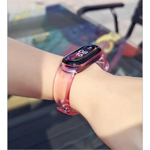 Sunlight sensitive Transparent Watchband For Xiaomi Mi Band 6 Strap 3 4 5 silicone Replacement for Xiaomi Mi Band5 4 3 6 TPU