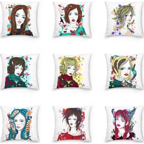 Double Side Girl Pattern Polyester Cushion Cover 45*45cm Decorative Pillowcase Home Sofa Bed Decoration Pillowcover