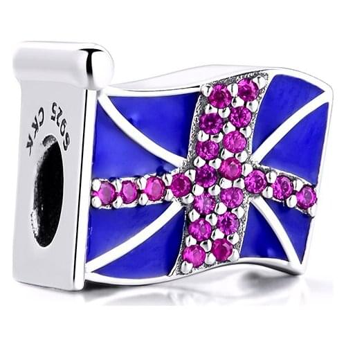 Fandola CKK Blue Flag Charm 925 Sterling Silver Bead Fits Pandora Bracelet Charms Jewelry Making Women Gift,Blue Enamel & Red CZ